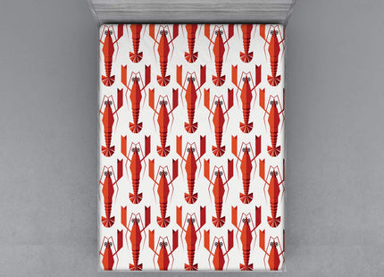 Ambesonne Lobster Fitted Sheet, Abstract Geometric Lobsters Art Vertically Aligned Graphic, Soft Decorative Fabric Bedding All-Round Elastic Pocket, Queen Size, White Vermilion