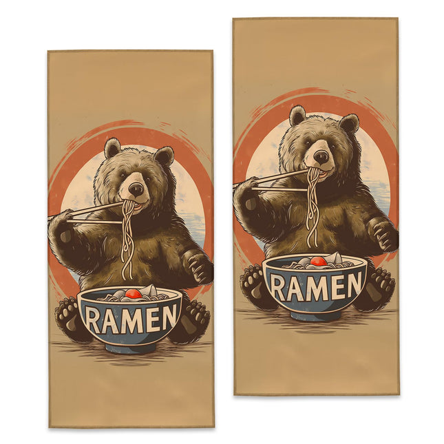 Turamurra Bear Ramen Hand Towels - 2 Pack, 14.5" X 28", Soft Microfiber Polyester Bath Towel Set with Bear Eating Ramen, for Bathroom Kitchen Spa Hotel Decor Gifts for Women