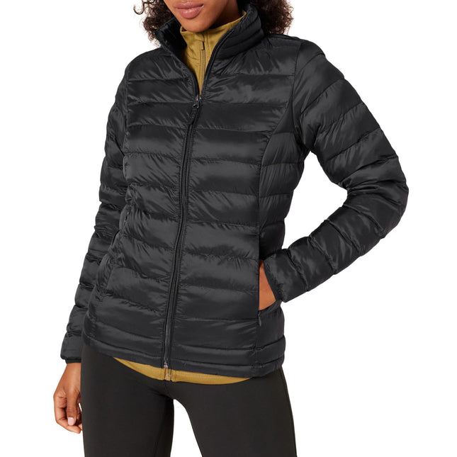 Amazon Essentials Women's Lightweight Water-Resistant Packable Puffer Jacket Outerwear, -black, Medium