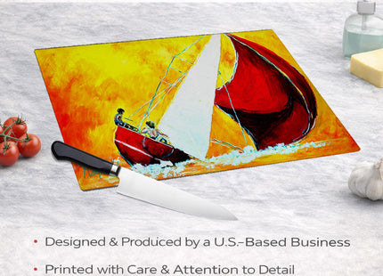 Caroline's Treasures MW1211LCB Sailboat Break Away Glass Cutting Board Large Decorative Tempered Glass Kitchen Cutting and Serving Board Large Size Chopping Board