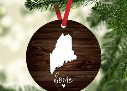 Andaz Press Round Natural Wood MDF Keepsake Christmas Ornament Long Distance Gift, Maine Home, Rustic Dark Wood, 1-Pack, Moving Away Graduation University College Relationships Gifts