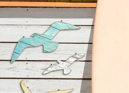 Putuo Decor 3pcs Seagull Wall Decor, Wooden Sea Bird Beach Wall Art, Ocean Home Decor Indoor Coastal Theme Wall Hanging for Bathroom Home Living Room Lake House