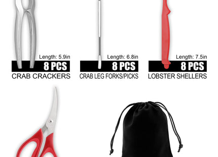 Crab Crackers and Tools, 27-piece Seafood Tools Set, Includes 8 Crab Leg Crackers, 8 Lobster Shellers, 8 Crab Leg Forks/Picks, 2 Seafood Scissors & Storage Bag, Nut Cracker Set