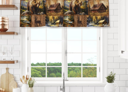 Giwawa Bear Deer Fox Kitchen Curtain Valance Rustic Cabin Lodge Blackout Rod Pocket Decorative Curtain Topper for Living Room Bedroom, 54" x 18"