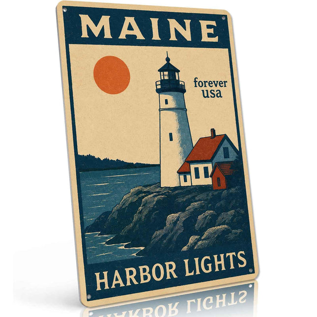 Maine Harbor Lights Vintage Metal Signs 8 X 12 Inch