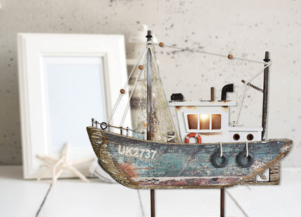 Wood Sailboat Nautical Decor with LED Light Decorative Sailing Boat Model