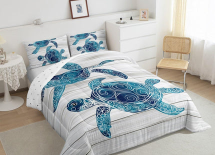 Erosebridal Sea Turtle Twin Comforter Set,Turtle Bedding Comforters & Sets for Kids Girls Boys Aqua Blue Beach Turtle Duvet Turtle Gifts for Women Men Turtle Lovers Retro Wooden Decor 2 Pieces
