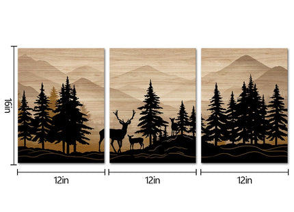 WELMECO Deer Wall Art Log Cabin Decor Rustic Farmhouse Bedroom Bathroom Living Room Decor 12"x16" x 3Pieces,Framed Canvas Wall Art