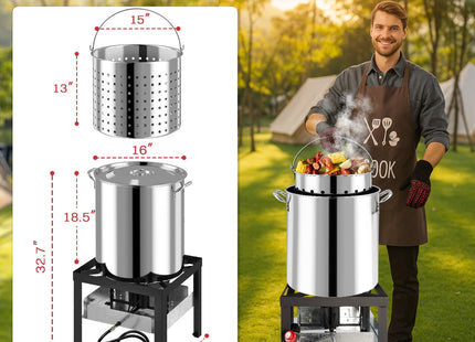 60QT Crawfish Boiler | Stainless Steel Seafood Boil Pot with Basket