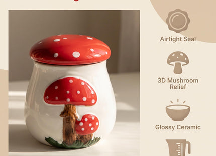 Ceramic Airtight Cookie Jar with Lid Mushroom Candy Canister Relief Design