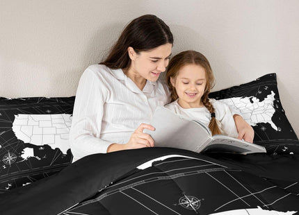 World Map Comforter Set Twin Nautical Theme Bedding Comforters & Sets Black White Duvet Set Campus Sailboat Quilt Comforter, Geography Earth Global Theme Bedroom Decor for Boys Girls Men Women