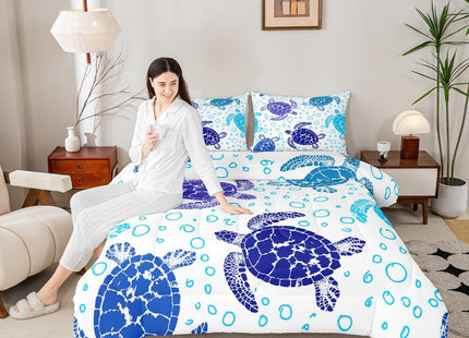 Erosebridal Sea Turtle Down Comforter Twin Size, Kids Bohemian Tortoise Comforter Set, Ocean Life Blue Sea Duvet Insert Underwater Word Bedding for Children Boys Girls Teens Bedroom