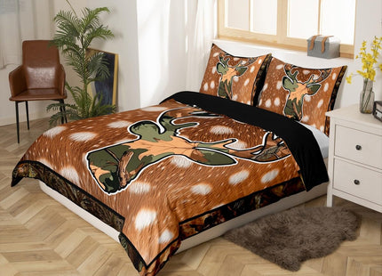 Erosebridal Kids Camo Deer Bedding Sets for Boys Girls Twin,Camouflage Deer Hide Comforter Cover Woodland Hunting Antler Duvet Cover Rustic Tree Branches Camo Animal Bed Set for Camper Zipper 2 Pcs