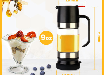 HOMKULA Glass Honey Dispenser No Drip, Maple Syrup Dispenser, 9 OZ