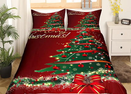 Christmas Tree Duvet Cover Set King Size Fir Tree Branches and Deer Print Bedding Set 3pcs for Kids Girls New Year Theme Comforter Cover Merry Christmas Red Quilt Cover with 2 Pillowcases,No Comforter