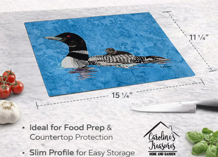 Caroline's Treasures 8718LCB Momma and Baby Loon Glass Cutting Board Large Decorative Tempered Glass Kitchen Cutting and Serving Board Large Size Chopping Board
