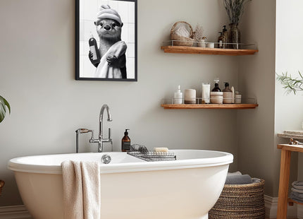 kilamino Wood Framed Funny Otter Bathroom Wall Art 12x16 in