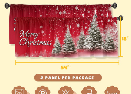 Christmas Curtain Valance for Windows 2 Pack, Red Snowflake Pine Tree Holiday Rod Pocket Window Treatments Short Curtains for Kitchen Windows Bathroom Bedroom 54x18 Inch
