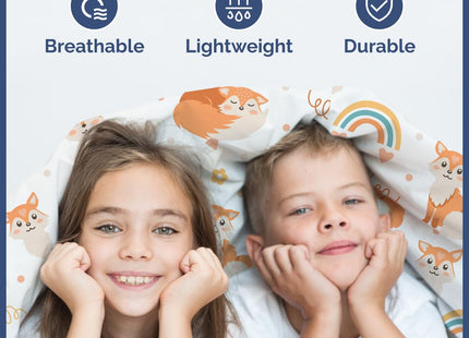 Kids Full Size Bed Sheet Set - 4 Piece Kids Loft Bed Sheets - Fox Forest Animal Themed Bedding - Soft - Breathable & Machine Washable - Rainbow Flower Hearts Bed Set for Boys, Girls, Teens & Toddlers