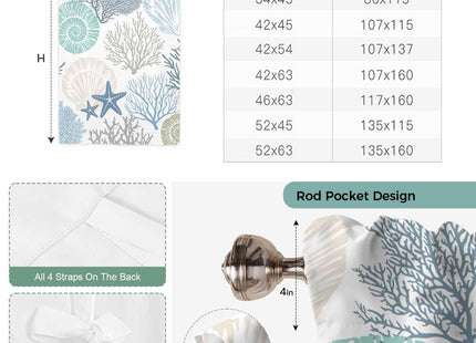 Ocean Coral Starfish Tie Up Window Shade Curtain,Nautical Coastal Shell Tie Up Curtain for Kitchen Windows,Marine Sealife Adjustable Valance Balloon Curtains,Blue Teal White Rod Pocket Panel 52x45in