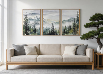 IARTTOP Misty Mountain Landscape Wall Art Green Pine Tree Wall Decor