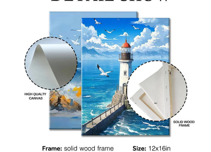 Lighthouse Ocean Canvas Wall Art, 2 Piece Gallery Wrapped Prints, 12x16