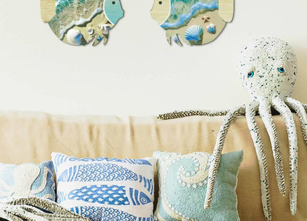Putuo Decor 2PC Coastal Fish Wall Decor, MDF Nautical Hanging Decor with Metal Hook, Ocean Themed Wall Art Set for Bathroom, Lake House, Seaside Living Space(Ocean Beach Shells)
