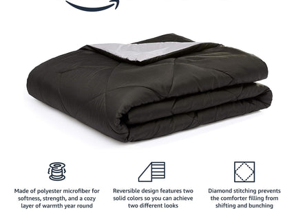 Amazon Basics Reversible Lightweight Microfiber All Season Comforter Blanket, King, Black/Grey