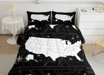 World Map Comforter Set Twin Nautical Theme Bedding Comforters & Sets Black White Duvet Set Campus Sailboat Quilt Comforter, Geography Earth Global Theme Bedroom Decor for Boys Girls Men Women