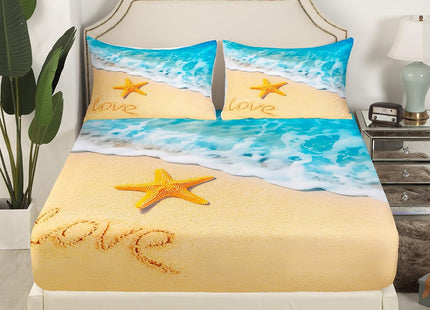 Starfish Bed Sheet Set Hawaiian Beach Fitted Sheet & Pillow Sham Set Ocean Marine Theme Bedding Set for Boys Girls Kids Summer Holiday Room Decor Sea Creatures Bed Cover No Flat Sheet Twin Size