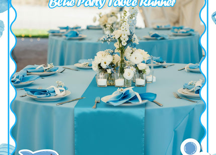 Windkream 12 Pcs Blue Series Satin Table Runner Coastal Party Decorations