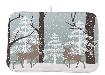 Winter Dish Drying Mat 18 x 24 inch Winter Landscape Snow Tree Deer Decorative Drying Mats Microfiber Absorbent Holiday Dish Washable Draining Mat for Kitchen Counter Decor