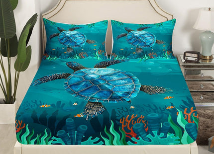 jejeloiu Kids Sea Turtle Sheet Set Ocean Fish Bed Sheets Set for Boys Teens Decor Reptile Tortoise Sheets