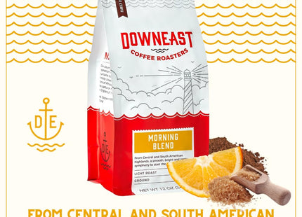 Downeast Coffee Roasters Ground Coffee - Morning Breakfast Blend, Light Roast, 100% Arabica Coffee - Smooth, Bright and Balanced - South American Highlands Ground (12oz bag, Pack of 6)