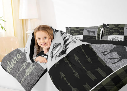 Hunting Rustic Lodge Duvet Insert Queen, Deer Bear Patchwork Comforter Set
