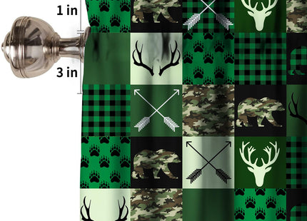 GoDazzling Rustic Deer Bear Kitchen Curtain Valance, Retro Cabin Hunting Theme Forest Wildlife Green Plaid Check Window Valance, for Bedroom Living Room Cafe Bathroom 1 Panels W54xL18in