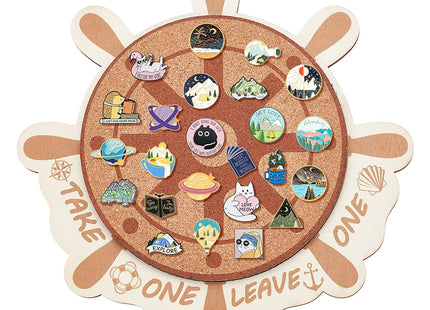BENECREAT Cork Brooch Board, Wall Cork Tray Nautical Compass Pin Board for Brooch Pin Storage, Jewelry Display, Office Home and School Decor, 11.8x11.8 Inch, 0.5 Inch Thick