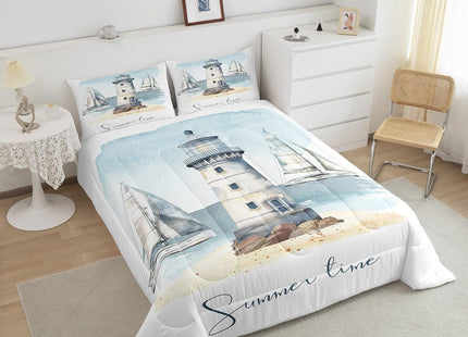 Erosebridal Nautical Sailboat Comforter Set Twin Size 2 Piece Bedding Set