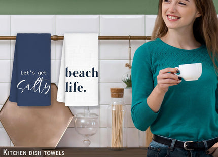 Jvpke Kitchen Towels Set - 2 Pieces, 16x24, Coastal/Beach Theme, Polyester Waffle Weave, Absorbent, Quick-Drying, Decorative, Gift Idea