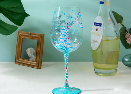 NymphFable Hand-painted Wine Glass Mermaid Sayings Artisan Painted 15oz Personalised Gift for Girls Women