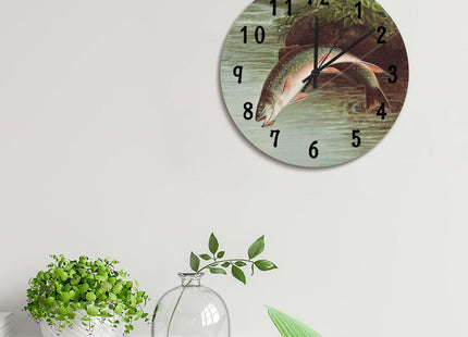 ArogGeld Rainbow Trout Fish Wall Clock Rod Inn FishingWall Clocks Battery Operated 15 Inch Quiet Non-Ticking Farmhouse Hanging Clock Modern Wall Decor for Living Room Kitchen Bedroom Office