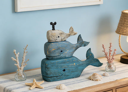 Guichifun Whale Statue, Distressed Navy, Ocean Coastal Decor