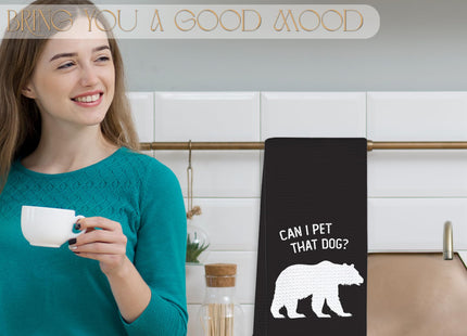 JFFTLL Funny Bear Kitchen Towels, Bear Gifts for Women Men Dish Tea Towels for Kitchen Decor, Can I Pet That Dog Wild Animal Decorative Hand Towel for Bathroom Decor, 16x24 Inch