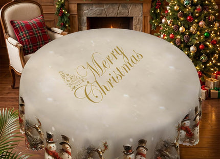 YOPINCO 60 Inch Round Christmas Tablecloth, Snowman Holiday Table Cover