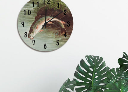 ArogGeld Rainbow Trout Fish Wall Clock Rod Inn FishingWall Clocks Battery Operated 15 Inch Quiet Non-Ticking Farmhouse Hanging Clock Modern Wall Decor for Living Room Kitchen Bedroom Office
