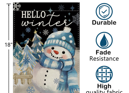 Dyrenson Hello Winter Snowman Decorative Garden Flag, Pine Tree Snowflake