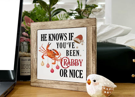 Wooden Crab Sign - Christmas Decor for Home, Funny Quotes for Christmas Day