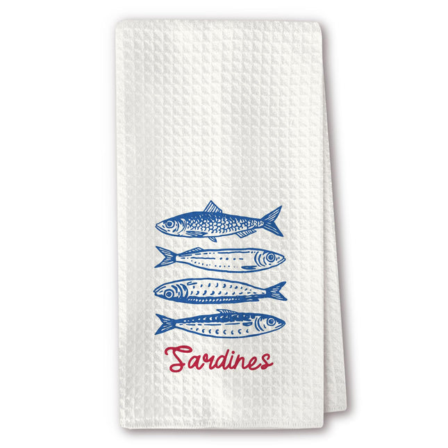 RZQIJ Cute Kitchen Towels - Blue Sardines Coastal Illustration, Absorbent Dish Towels For Kitchen, Nautical Fish Art Accent, Beach Cottage Style, French Country Decor, Housewarming Gift - 16"x24"(226)