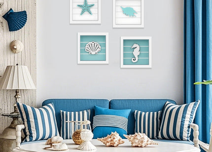 DETENE 4Pcs 3D Nautical Wall Art, Starfish Seashell Framed Bathroom Decor
