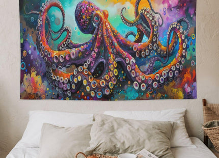 yowecso Octopus Tapestry Octopus Tapestries Ocean Navy Coastal Fabric Wall Hanging Aesthetic Space Indoor Outdoor Wall Art Tablecloth Bedspread for Bedroom Dormitory Living Room Home Decor 60"x90"
